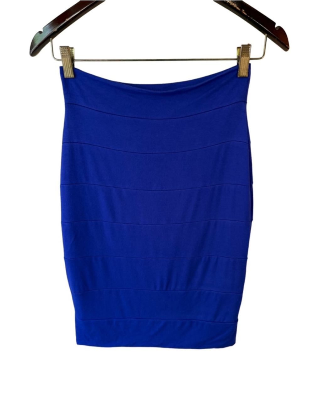Blue Sky Royal Blue Bamboo Blend Mini Pencil Skirt Size XS Bodycon Bandage - Picture 3 of 10